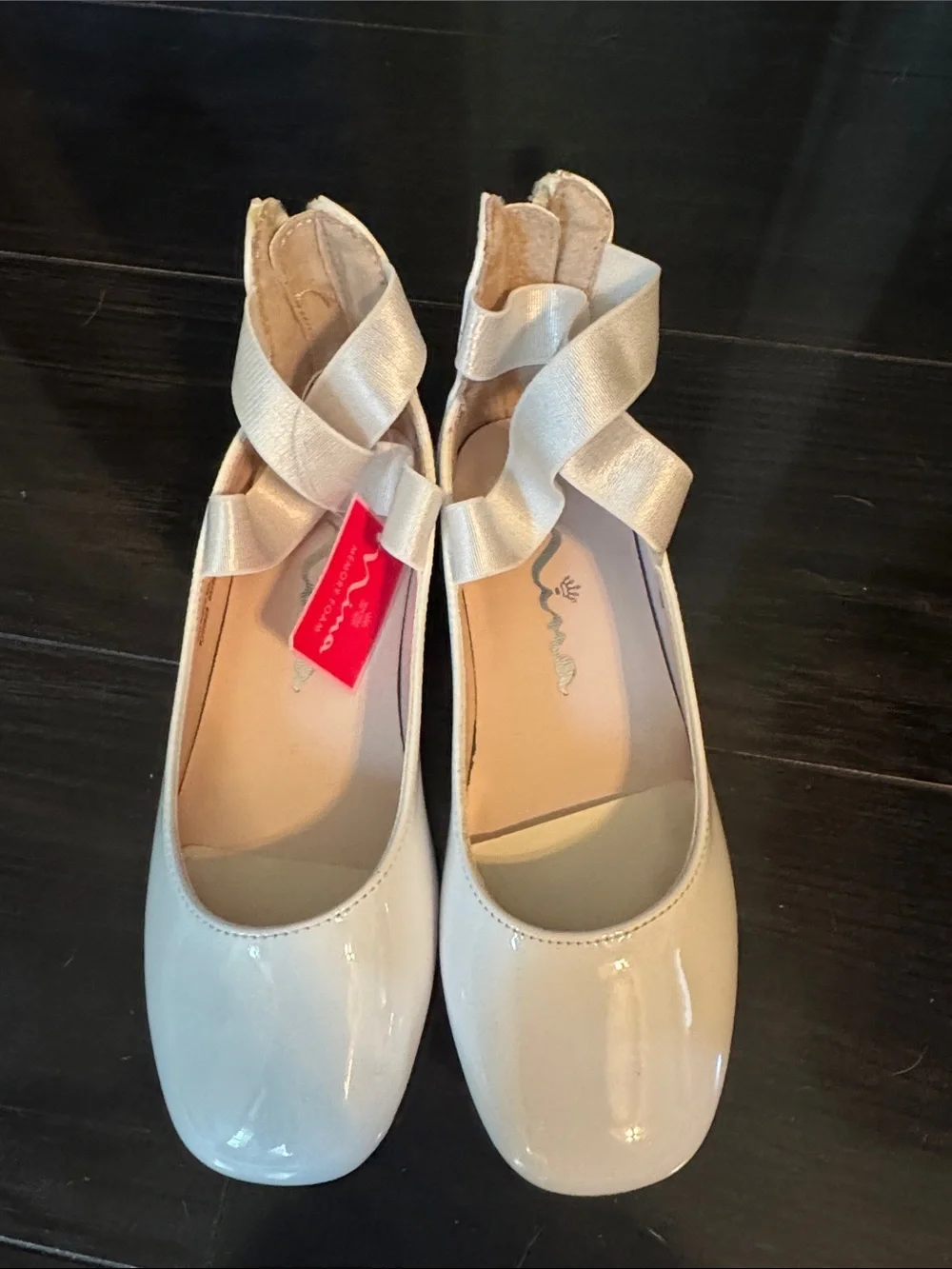 Girls white Patent Ballet Flats with Ankle Ribbon